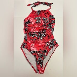 Yonique One Piece Swimsuits Tummy Control Hight Neck Women’s Size S Red Floral‎